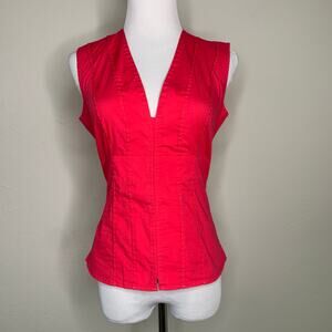 Y2K Fitted Bright Red Pink Shell Top Sz Small Stretch